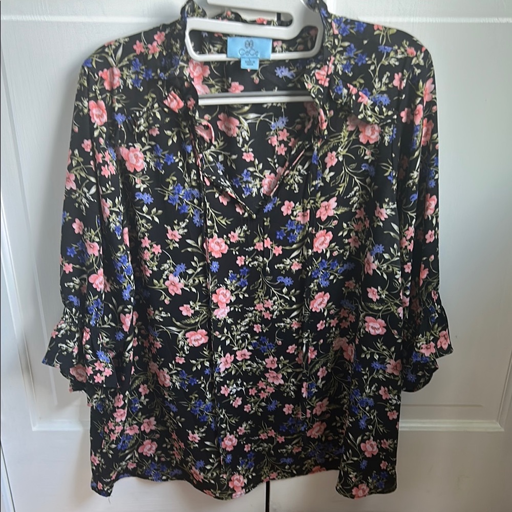 CeCe Floral Black Blouse